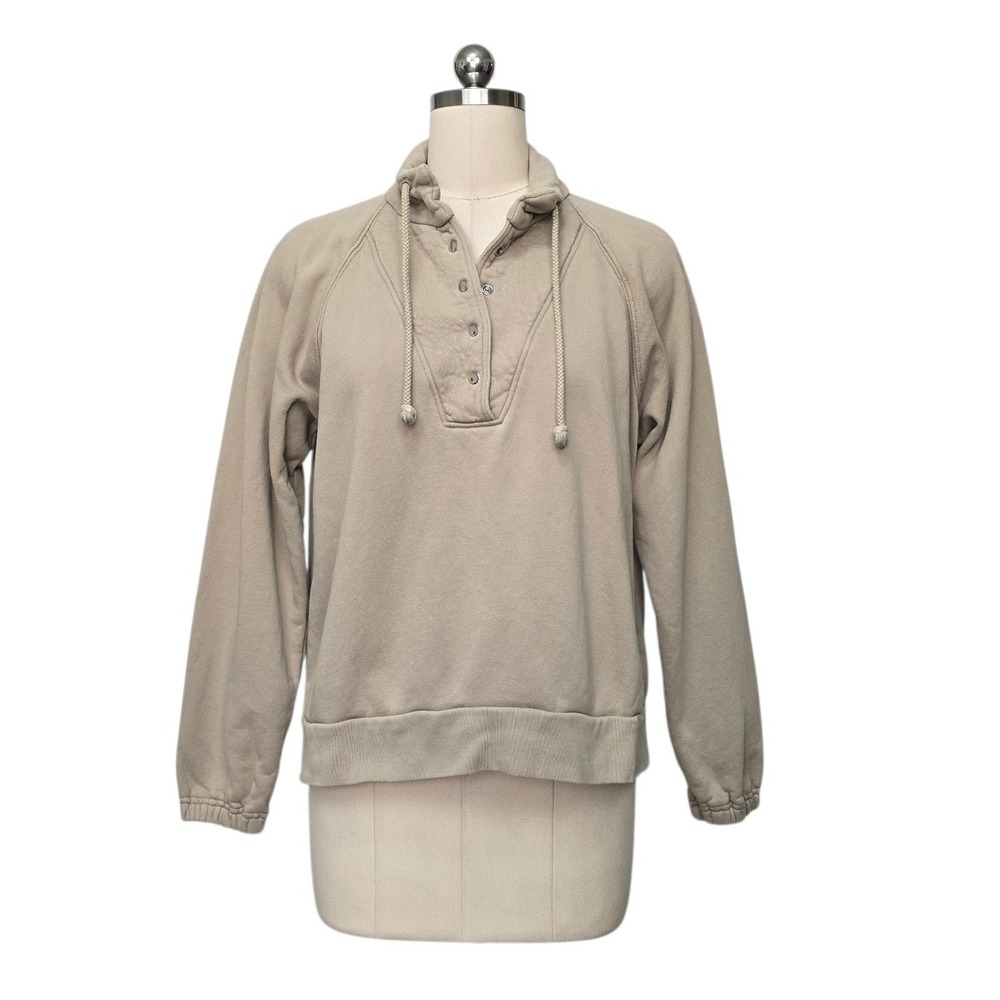 Xirena Women Size XS Taupe Beige Cotton Henley Sweatshirt Drawstring Made in USA